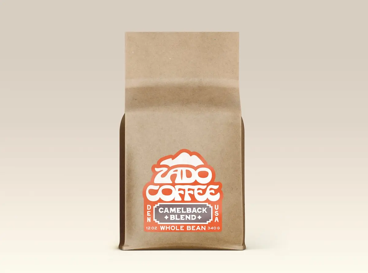 A bag of Zado Camelback Blend whole bean coffee